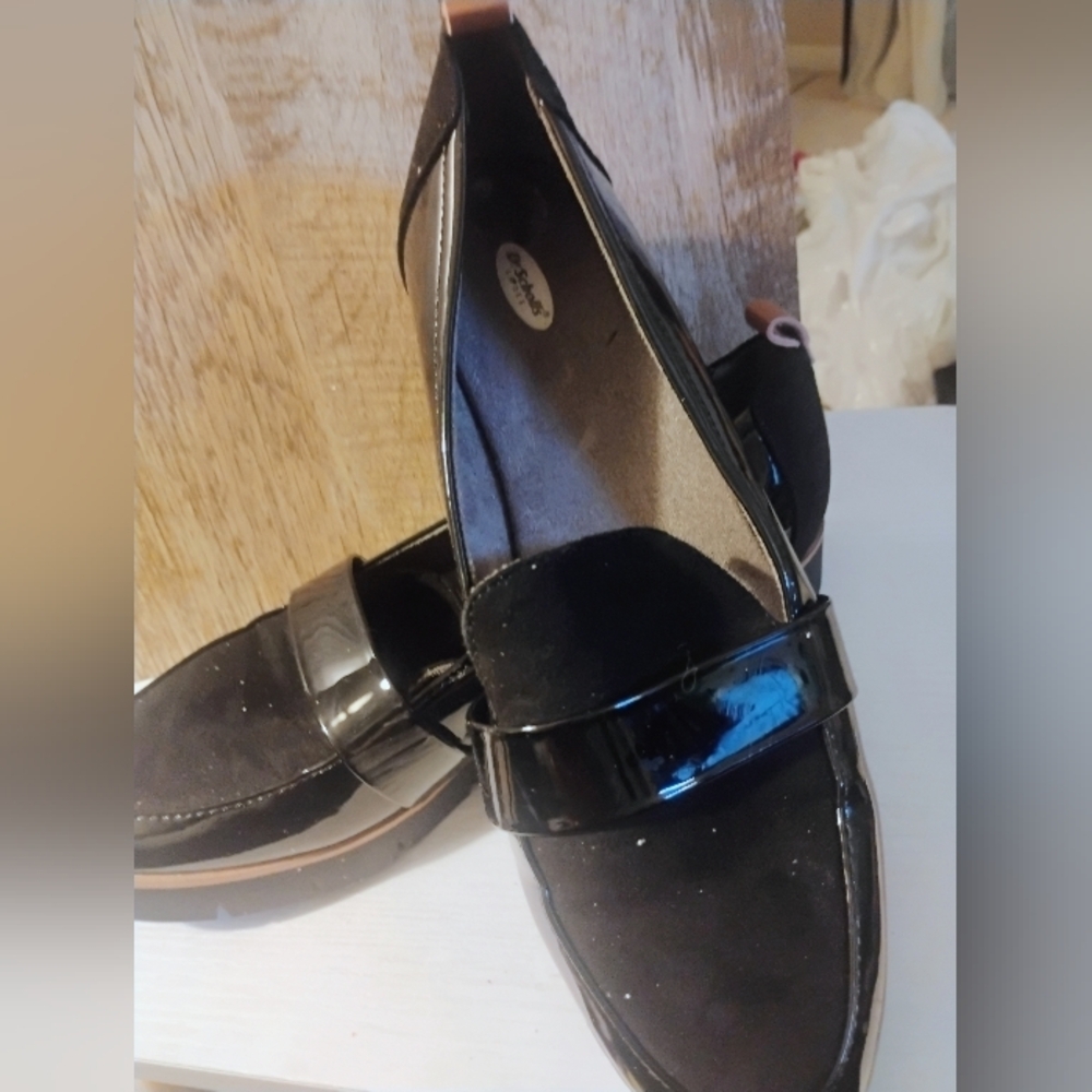 Black Loafers with Patent Strap By Dr.Scholls